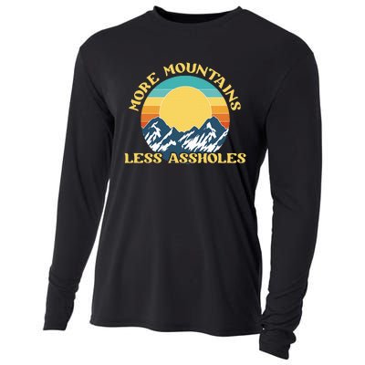 More Mountains Less Assholes Vintage Sunset Hiking Camping Cooling Performance Long Sleeve Crew