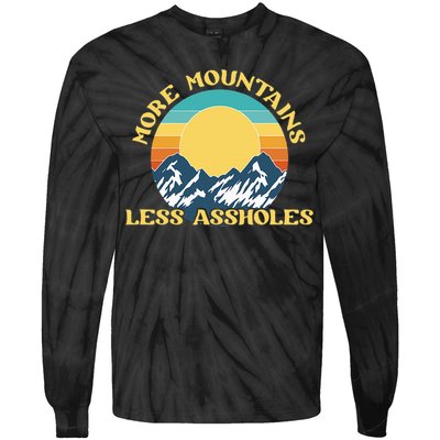 More Mountains Less Assholes Vintage Sunset Hiking Camping Tie-Dye Long Sleeve Shirt