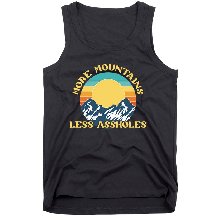 More Mountains Less Assholes Vintage Sunset Hiking Camping Tank Top