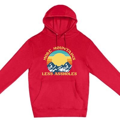 More Mountains Less Assholes Vintage Sunset Hiking Camping Premium Pullover Hoodie