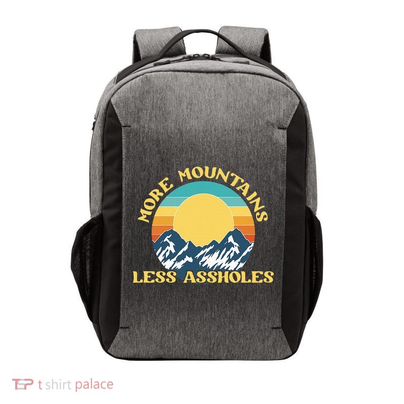 More Mountains Less Assholes Vintage Sunset Hiking Camping Vector Backpack