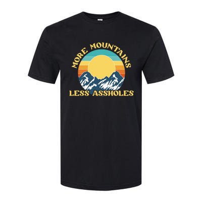 More Mountains Less Assholes Vintage Sunset Hiking Camping Softstyle CVC T-Shirt