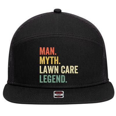 Man Myth Lawn Care Legend Funny Mowing Gardener Dad Retro 7 Panel Mesh Trucker Snapback Hat