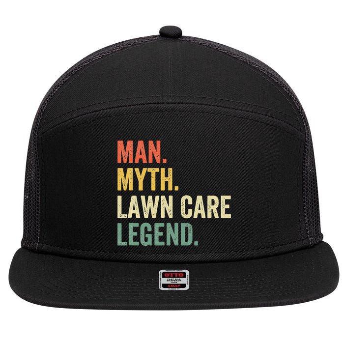 Man Myth Lawn Care Legend Funny Mowing Gardener Dad Retro 7 Panel Mesh Trucker Snapback Hat