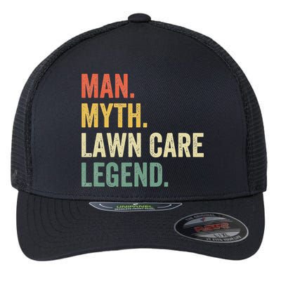 Man Myth Lawn Care Legend Funny Mowing Gardener Dad Retro Flexfit Unipanel Trucker Cap