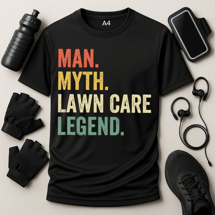 Man Myth Lawn Care Legend Funny Mowing Gardener Dad Retro Cooling Performance Crew T-Shirt