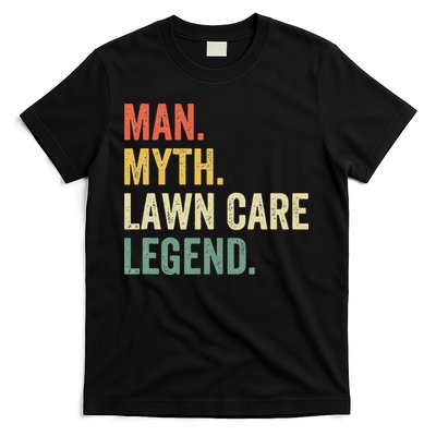 Man Myth Lawn Care Legend Funny Mowing Gardener Dad Retro T-Shirt
