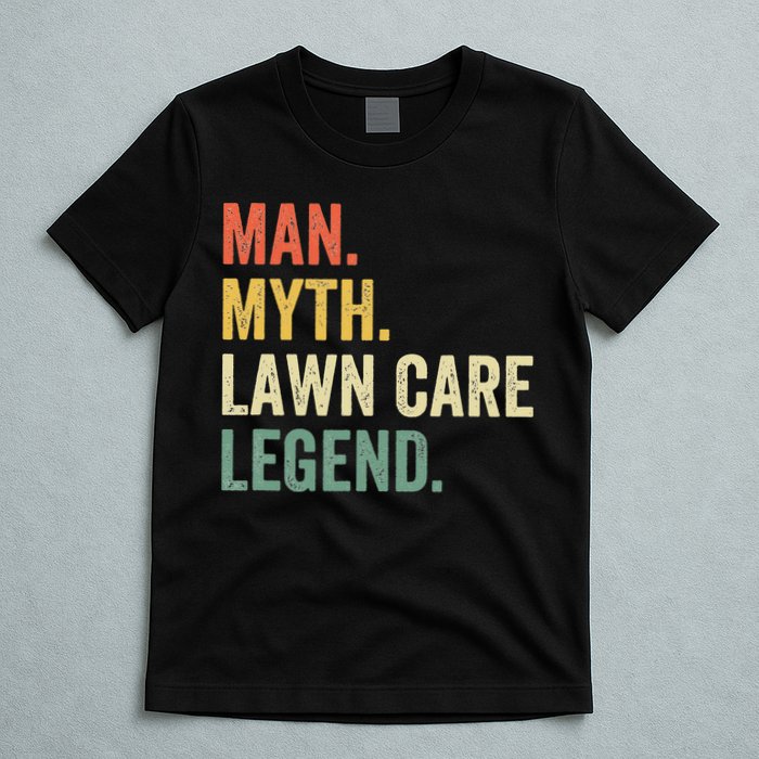 Man Myth Lawn Care Legend Funny Mowing Gardener Dad Retro T-Shirt