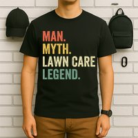Man Myth Lawn Care Legend Funny Mowing Gardener Dad Retro T-Shirt