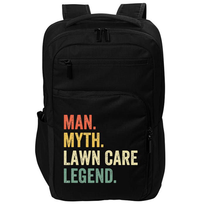 Man Myth Lawn Care Legend Funny Mowing Gardener Dad Retro Impact Tech Backpack