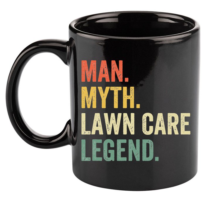 Man Myth Lawn Care Legend Funny Mowing Gardener Dad Retro 11oz C Handle Ceramic Mug