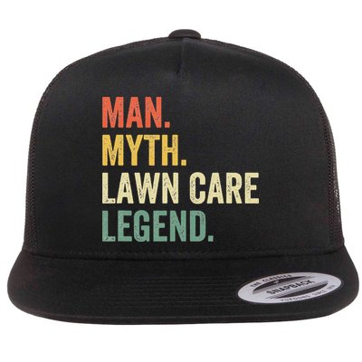 Man Myth Lawn Care Legend Funny Mowing Gardener Dad Retro Flat Bill Trucker Hat