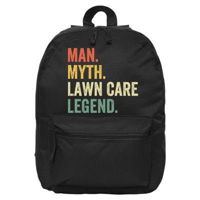 Man Myth Lawn Care Legend Funny Mowing Gardener Dad Retro 16 in Basic Backpack