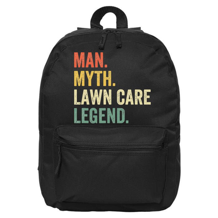 Man Myth Lawn Care Legend Funny Mowing Gardener Dad Retro 16 in Basic Backpack