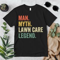 Man Myth Lawn Care Legend Funny Mowing Gardener Dad Retro Premium T-Shirt