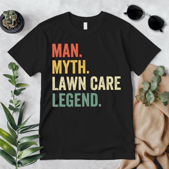 Man Myth Lawn Care Legend Funny Mowing Gardener Dad Retro Premium T-Shirt
