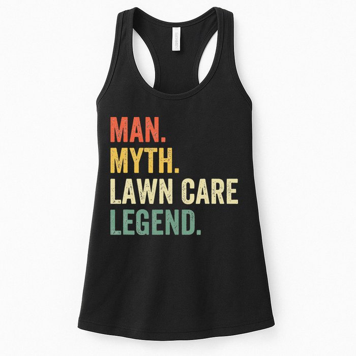Man Myth Lawn Care Legend Funny Mowing Gardener Dad Retro Womens Tank Top