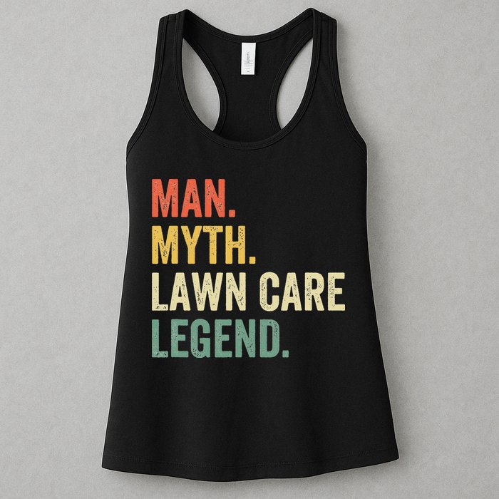 Man Myth Lawn Care Legend Funny Mowing Gardener Dad Retro Womens Tank Top