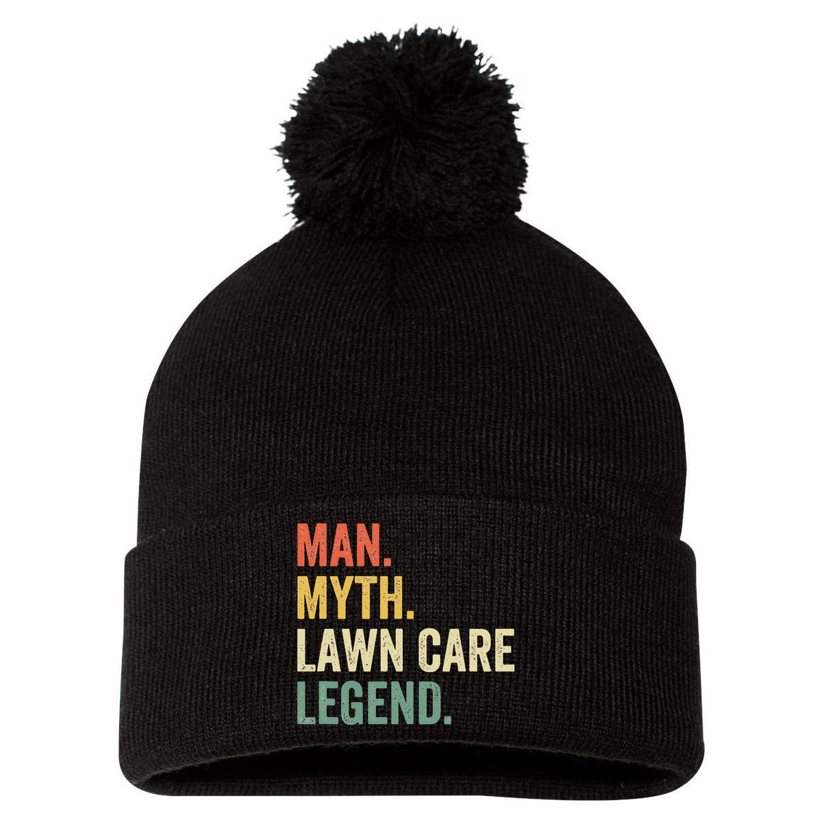 Man Myth Lawn Care Legend Funny Mowing Gardener Dad Retro Pom Pom 12in Knit Beanie