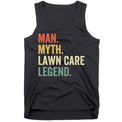 Man Myth Lawn Care Legend Funny Mowing Gardener Dad Retro Tank Top
