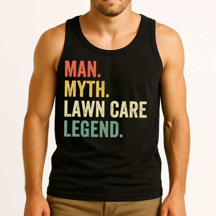 Man Myth Lawn Care Legend Funny Mowing Gardener Dad Retro Tank Top