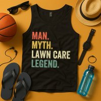 Man Myth Lawn Care Legend Funny Mowing Gardener Dad Retro Tank Top