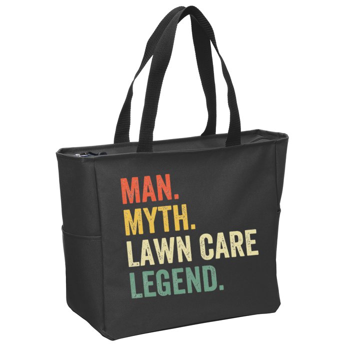 Man Myth Lawn Care Legend Funny Mowing Gardener Dad Retro Zip Tote Bag