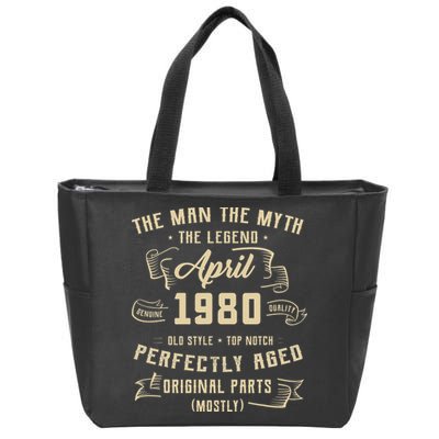 Man Myth Legend April 1980 45th Birthday 45 Years Old Gift Zip Tote Bag