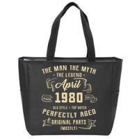 Man Myth Legend April 1980 45th Birthday 45 Years Old Gift Zip Tote Bag