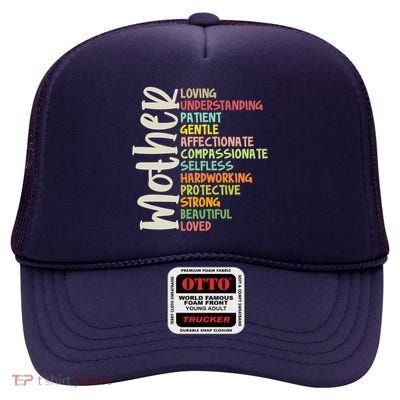 Mother Meaning Loving Gift High Crown Mesh Back Trucker Hat