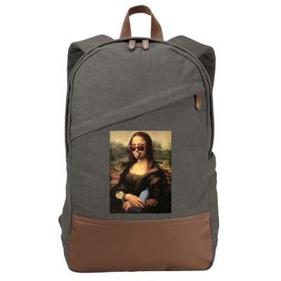Modern Mona Lisa Tongue Ring Cotton Canvas Backpack