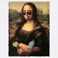 Modern Mona Lisa Tongue Ring Button
