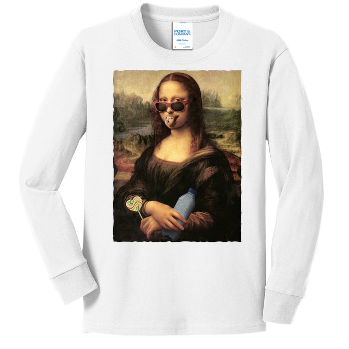 Modern Mona Lisa Tongue Ring Kids Long Sleeve Shirt