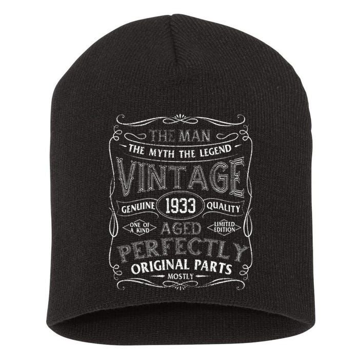 Man Myth Legend Vintage 1933 Year Of Birth Birthday Short Acrylic Beanie