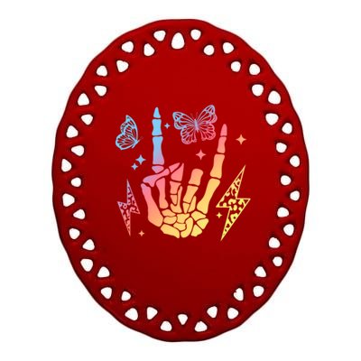 Motherhood Mom Life Rock On Skeleton Hand Bone Gift Ceramic Oval Ornament