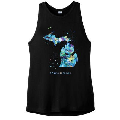 Michigan Map Ladies PosiCharge Tri-Blend Wicking Tank