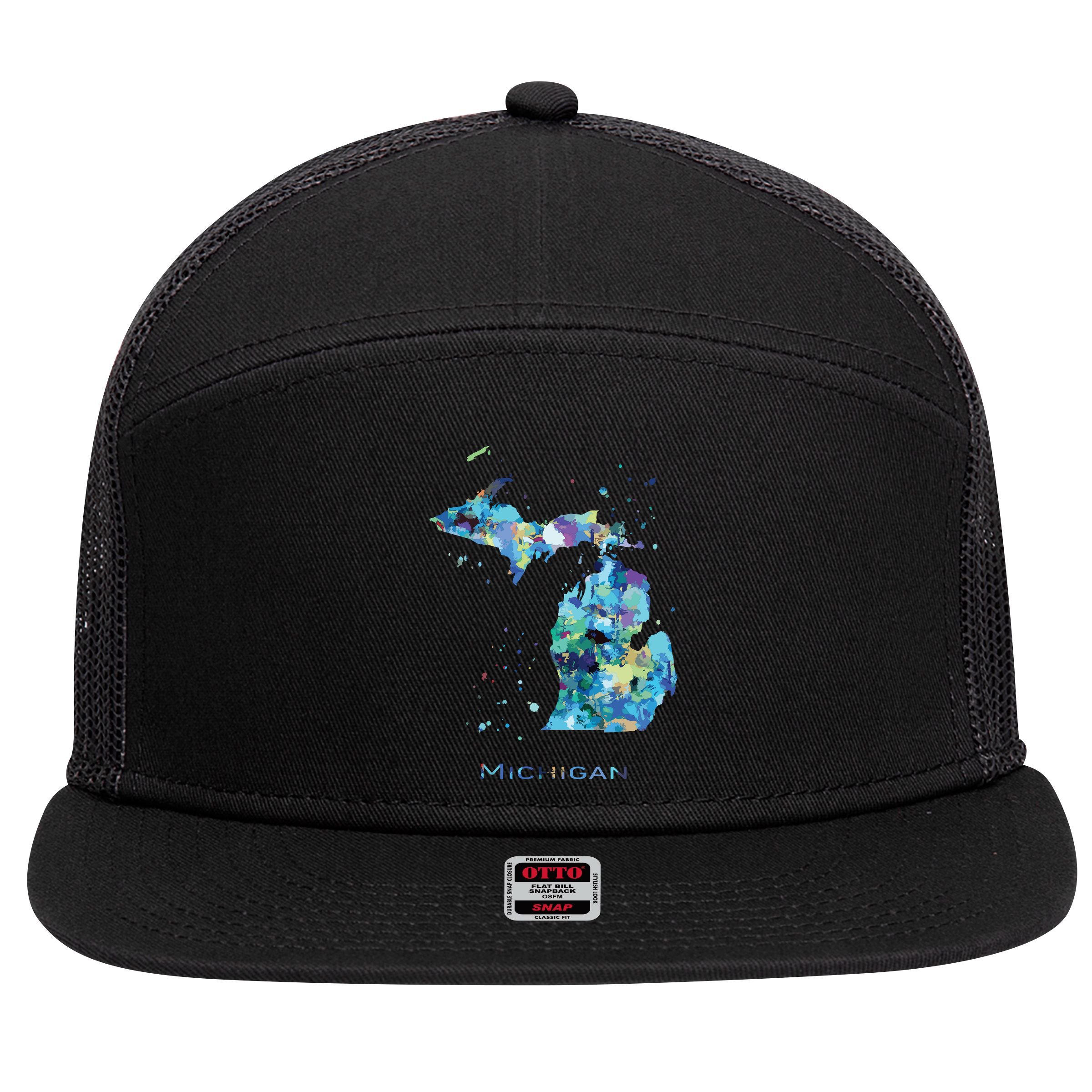 Michigan Map 7 Panel Mesh Trucker Snapback Hat