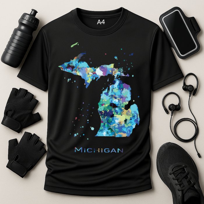 Michigan Map Cooling Performance Crew T-Shirt