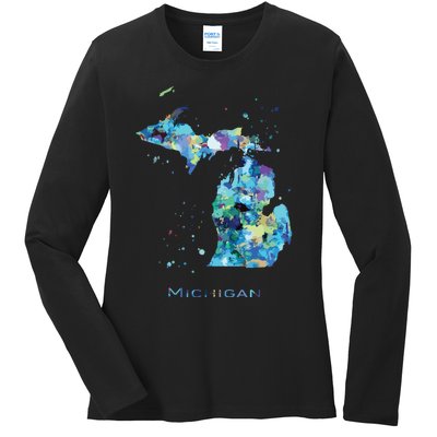 Michigan Map Ladies Long Sleeve Shirt