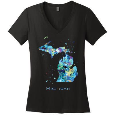 Michigan Map Women's V-Neck T-Shirt