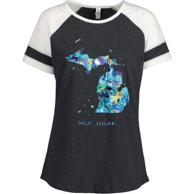 Michigan Map Enza Ladies Jersey Colorblock Tee