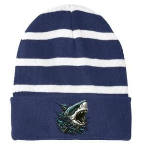 Majestic Megalodon Striped Beanie with Solid Band