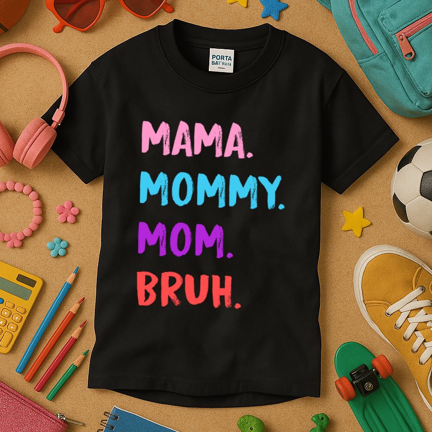Mama Mommy Mom Bruh Colorful Paintbrush Meme Kids T-Shirt