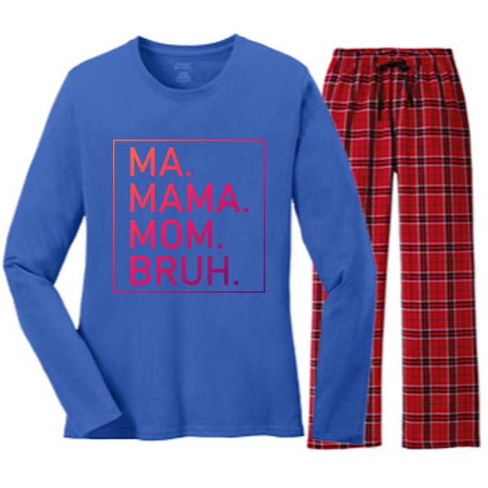 Ma Mama Mom Bruh Mommy Mother S Mama Cute Gift Women's Long Sleeve Flannel Pajama Set 