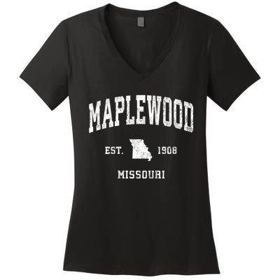 Maplewood Missouri Mo Vintage Athletic Sports Women's V-Neck T-Shirt