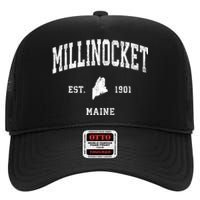 Millinocket Maine Me Vintage Athletic High Crown Mesh Back Trucker Hat