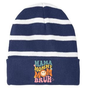 Mama Mommy Mom Bruh Mom Mother Striped Beanie with Solid Band