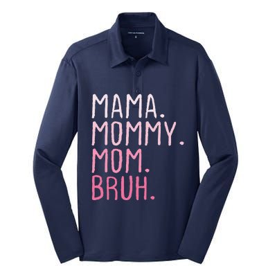 Mama Mommy Mom Bruh Mommy And Me Mom Retro Silk Touch Performance Long Sleeve Polo