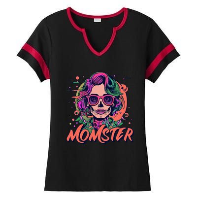 Momster Monster Mom Halloween Skeleton Spooky Mom Mama Ladies Halftime Notch Neck Tee