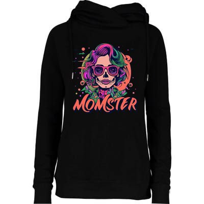 Momster Monster Mom Halloween Skeleton Spooky Mom Mama Womens Funnel Neck Pullover Hood